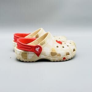Crocs Shoes Girls 9c Beige Red Classic Clog Heart Print Foam Camo Slip On Mules